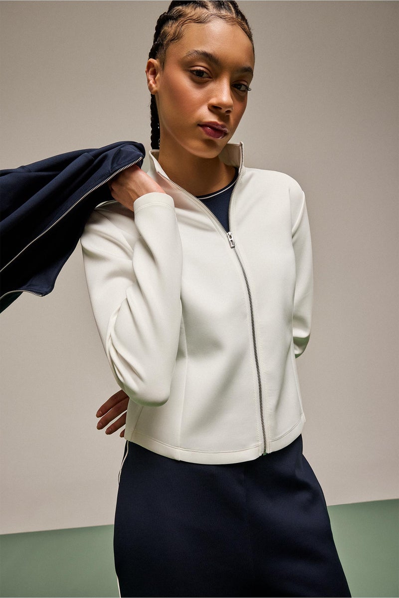 DeFacto White Woman Standard Fit High Neck Scuba Fabric Zip-Up Sweatshirt Casual - Image 1